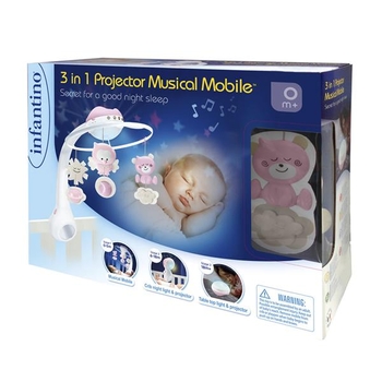 Музыкальный мобиль с проектором Infantino 3 в 1 розовый (004914I) - Pampik