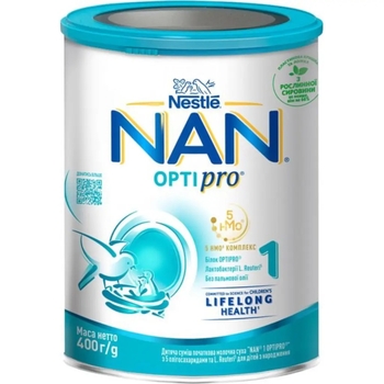 Детская смесь начальная молочная сухая NAN 1 OPTIPRO с 5 олигосахаридами и L. Reuteri, для детей с рождения, 400 г - Pampik