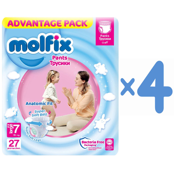 Подгузники-трусики Molfix, 7 (19+ кг), 108 шт. (4 уп. по 27 шт.) - Pampik