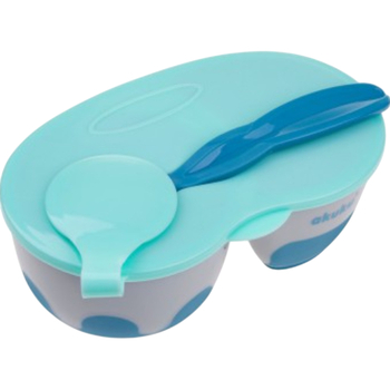 Миска Akuku на 2 відділення, з ложкою, сіро-блакитний (A0303) - Pampik