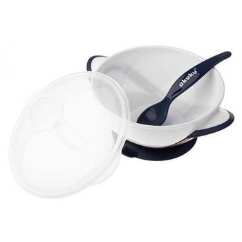 Тарілка на присосці Akuku з ложкою, білий-синій (A0503) - Pampik - 2