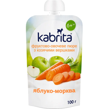 Фруктове пюре Kabrita з козячими вершками Яблучне пюре з морквою, 100 г - Pampik