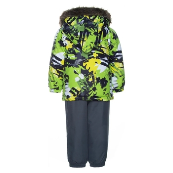 Дитячий зимовий комплект Huppa Avery, куртка та напівкомбінезон, р.86, лаймовий з принтом/сірий (41780030-92847-086) - Pampik - 2