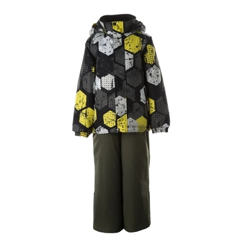 Дитячий зимовий комплект Huppa Winter 1, куртка та напівкомбінезон, р.122, темно-зелений з принтом/темно-зелений (41480420-22357-122) - Pampik