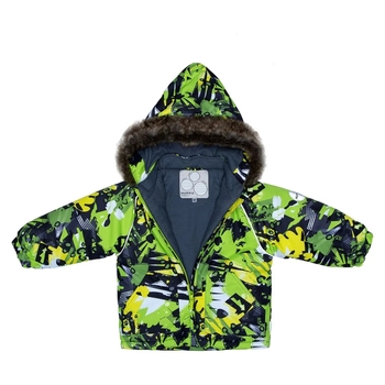 Дитячий зимовий комплект Huppa Avery, куртка та напівкомбінезон, р.86, лаймовий з принтом/сірий (41780030-92847-086) - Pampik - 4