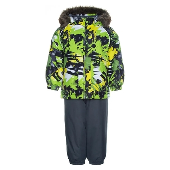 Дитячий зимовий комплект Huppa Avery, куртка та напівкомбінезон, р.86, лаймовий з принтом/сірий (41780030-92847-086) - Pampik