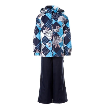 Детский демисезонный комплект Huppa Yoko, куртка и полукомбинезон, р.116, арктически-голубой принт/темно-синий (41190004-13060-116) - Pampik