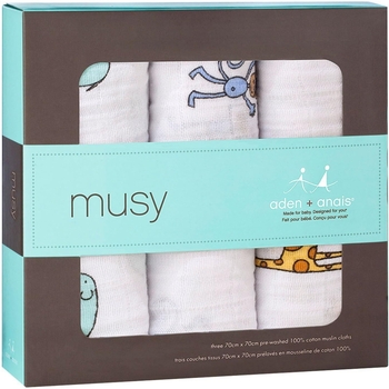 Муслинові пелюшки Aden + Anais Musy Jungle Jam, 70х70 см, 3 шт., білий (AA7202G) - Pampik