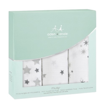 Муслинові пелюшки Aden + Anais Musy Twinkle, 70х70 см, 3 шт., біло-сірий (AA7203G) - Pampik