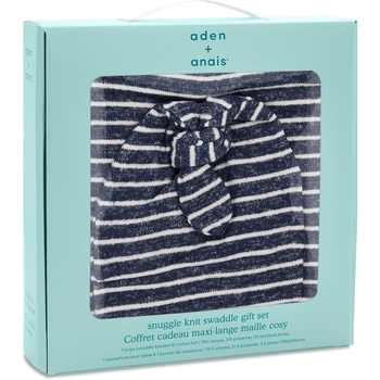 Подарунковий набір Aden + Anais Navy Stripe, пелюшка та шапочка, темно-синій з білим (AA20003) - Pampik - 2