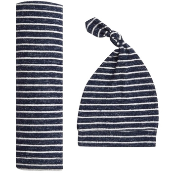 Подарунковий набір Aden + Anais Navy Stripe, пелюшка та шапочка, темно-синій з білим (AA20003) - Pampik