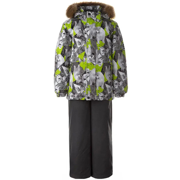 Комплект зимовий Huppa Dante 1: куртка + напівкомбінезон, р.116, сірий/лайм з принтом (41930130-02647-116) - Pampik