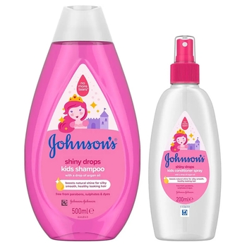 Набор Johnson's Baby Блестящие локоны: детский шампунь, 500 мл + детский спрей-кондиционер для волос, 200 мл - Pampik