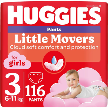 Підгузки-трусики для дівчаток Huggies Pants 3 (6-11 кг) M-Pack, 116 шт. - Pampik