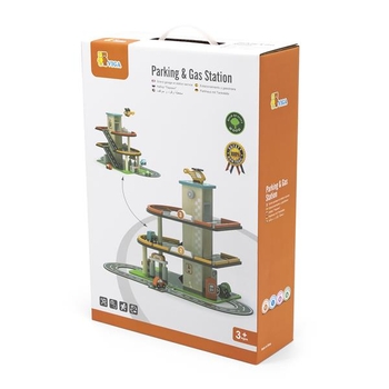 Деревянный паркинг Viga Toys с АЗС (44509) - Pampik - 2