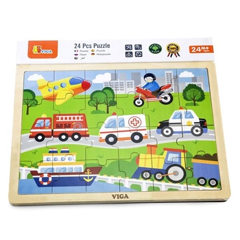 Деревянный пазл Viga Toys Транспорт 24 эл. (51462) - Pampik - 3