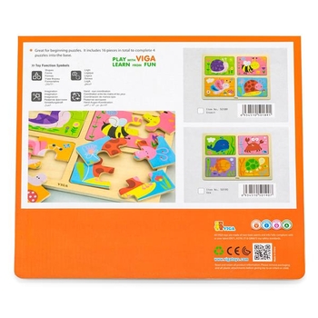 Набор деревянных пазлов Viga Toys Насекомые 4 в 1 (50189) - Pampik - 2