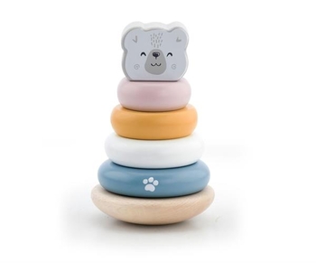 Набір дерев'яних іграшок PolarB Каталка та пірамідка Білий ведмедик (44227) - Pampik - 3