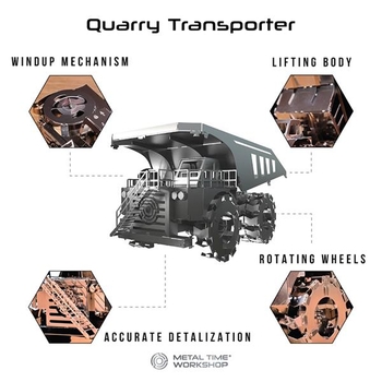 Колекційна модель-конструктор Metal Time Quarry Transporter Кар'єрний самоскид механічний, 71 деталь (MT014) - Pampik - 6
