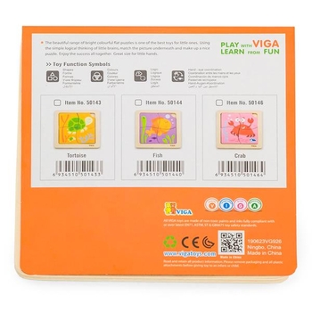 Деревянный мини-пазл Viga Toys Крабик, 4 элемента (50146) - Pampik - 2