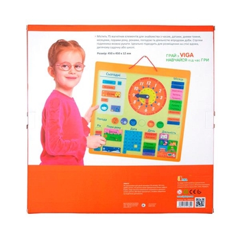 Магнитный календарь Viga Toys с часами на украинском языке (50377U) - Pampik - 5