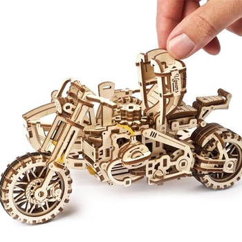 Деревянный механический 3D конструктор Ugears Мотоцикл Scramber с коляской (70137) - Pampik - 6