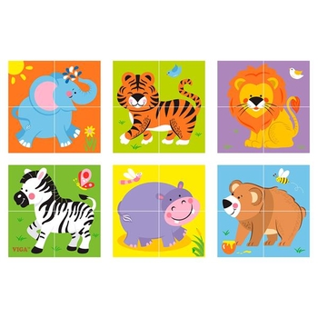 Дерев'яні кубики-пазл Viga Toys Звірята (50836) - Pampik - 3