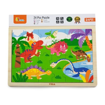 Дерев'яний пазл Viga Toys Динозаври, 24 ел. (51460) - Pampik - 2
