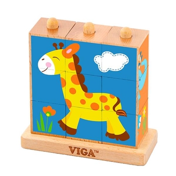 Деревянные кубики Viga Toys Башня со зверьками (50834) - Pampik