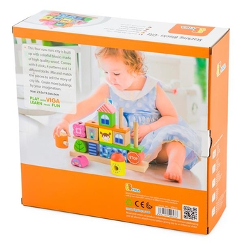 Дерев'яна пірамідка Viga Toys Городок (50043) - Pampik - 4