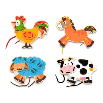 Деревянная шнуровка Viga Toys Фермерские зверьки (51325) - Pampik