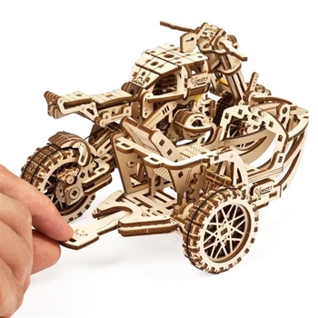 Деревянный механический 3D конструктор Ugears Мотоцикл Scramber с коляской (70137) - Pampik - 7