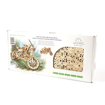 Деревянный механический 3D конструктор Ugears Мотоцикл Scramber с коляской (70137) - Pampik - 8