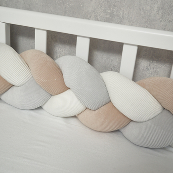 Бампер-косичка Twins Ego 3-прядна, велюр, 120 см, сірий-білий-бежевий (2020-K3-120E-1002) - Pampik - 2