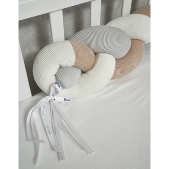 Бампер-косичка Twins Ego 3-прядна, велюр, 120 см, сірий-білий-бежевий (2020-K3-120E-1002) - Pampik - 3