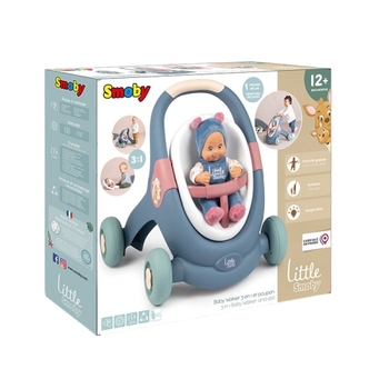 Коляска Smoby Little 3 в 1 для прогулянок з лялькою, синій (140308) - Pampik