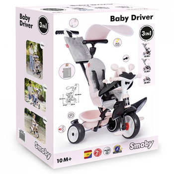 Детский велосипед с козырьком Smoby Baby Driver Розовая жемчужина, 10+ мес., розовый (7600741504) - Pampik - 5