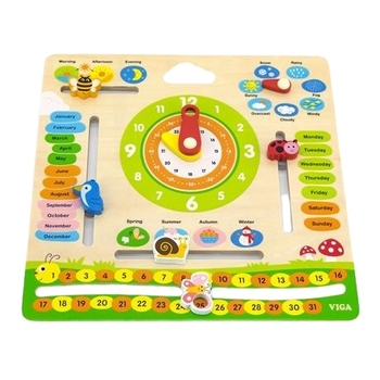 Дерев'яний календар Viga Toys із годинником, англ. мова (44538) - Pampik