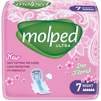 Гігієнічні прокладки Molped Ultra Night Deo Floral, 7 шт. - Pampik