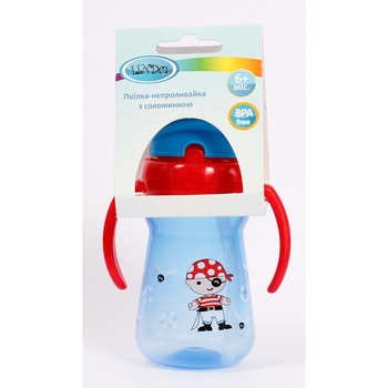 Поильник-непроливайка Lindo с силиконовой трубочкой, 6+ мес., 180 мл, синий (LI 733 син) - Pampik - 3