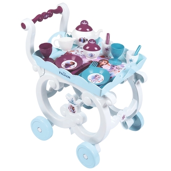 Сервірувальний візочок Smoby Frozen 2 з підносом та чайним сервізом, 17 елементів (310517) - Pampik