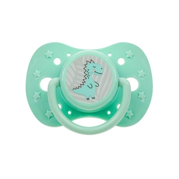 Пустышка силиконовая симметричная Akuku Динозавры, 6+ мес., зеленый (A0588) - Pampik