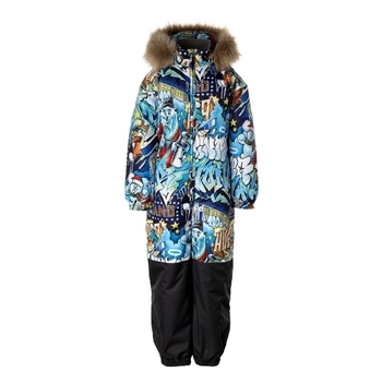 Дитячий зимовий комбінезон Huppa Wille, р.116, різнокольоровий з принтом/темно-синій (36430030-42499-116) - Pampik