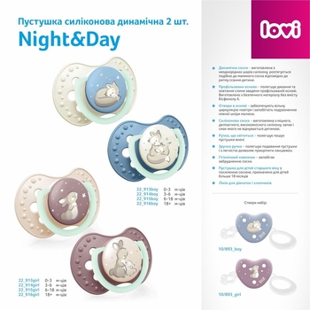 Пустушка силіконова Lovi Night&Day Boy, динамічна, 18+ міс, 2 шт., блакитний (22/916boy) - Pampik - 5
