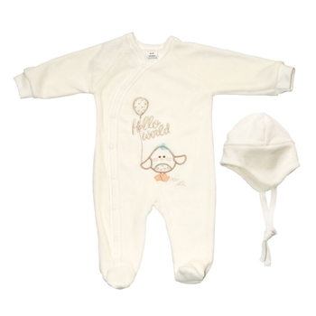 Комбинезон велюровый с шапочкой Elfiki Піпо, р.68, молочный (КТ-39068) - Pampik