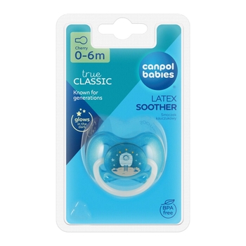Пустушка латексна Canpol babies Space кругла, 0-6 місяців, синій (23/221_blu_new) - Pampik - 3