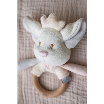 Игрушка-погремушка с деревянным прорезывателем Elfiki Эльфик Айли, розовый (ІГ-0111) - Pampik - 2