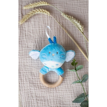 Іграшка-брязкальце з дерев'яним прорізувачем Elfiki Пташка Піпо, блакитний (ІГ-0114) - Pampik - 4