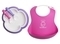Подарок! Набор из ложки и вилки + нагрудник BabyBjorn Feeding Set, розовый и фиолетовый (78046) - Pampik