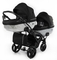 Універсальна коляска для двійні 2 в 1 Junama Mirror Satin Duo Slim 01, чорний з сріблястим (J-MS-DUOs-01) - Pampik
